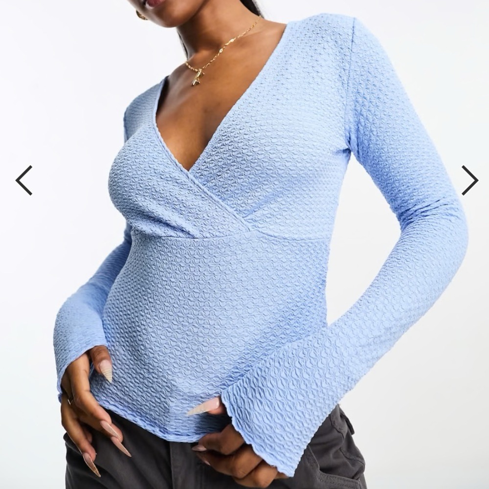 Monki Wrap Front Blue Long Sleeve